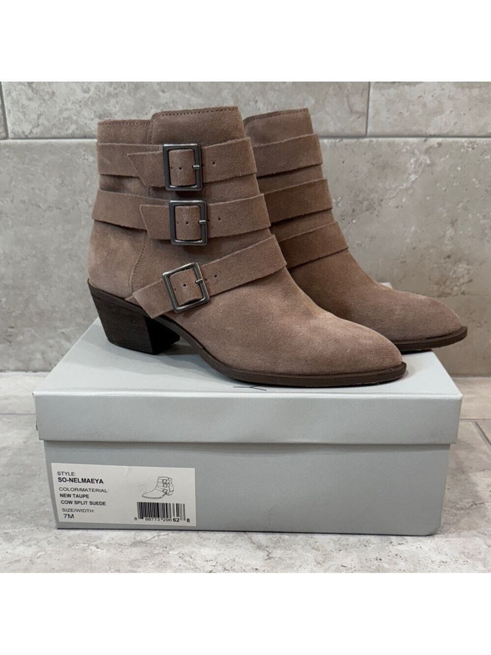 Sole Society Taupe Nelmaeya Suede Boots size 7 - Picture 2 of 7